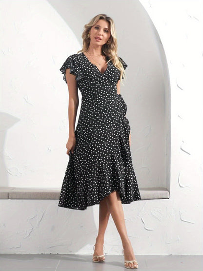 Damen Polka Dot Wickelkleid mit Rüschen – Eleganter Sommerstil für Alltag und Urlaub