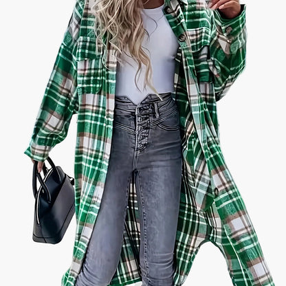 Damen Langarm Karo Shacket im lässigen Oversize-Stil – Perfekt für Alltag und Freizeit