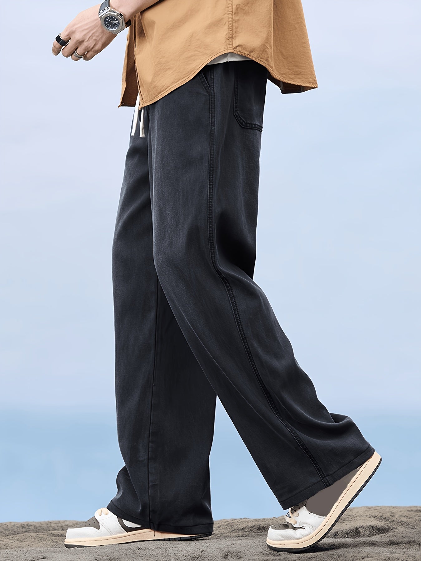Herren Weite Casual Jeans mit Kordelzug – Bequeme Freizeithose für Alltag und Wochenende