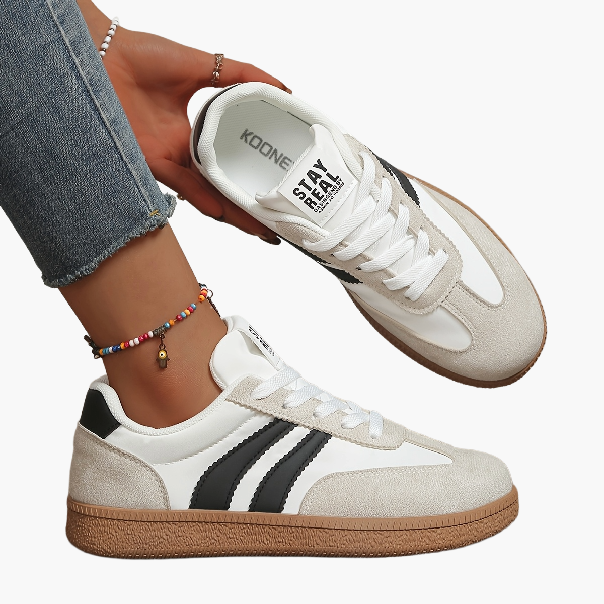 Damen Retro Sneaker mit Streifen – Lässige Streetstyle Turnschuhe für Alltag & Freizeit