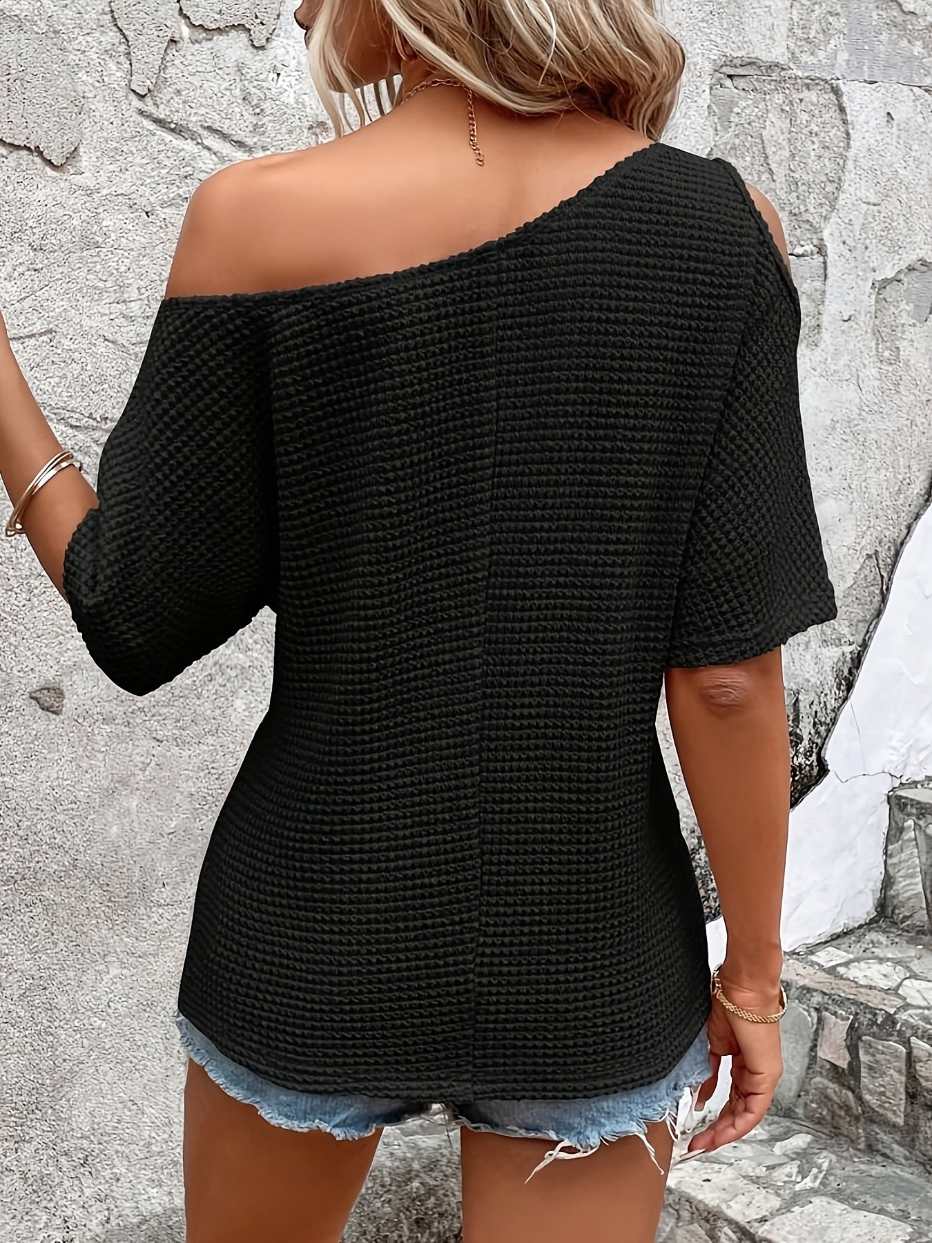 Damen Sommer Off-Shoulder Strickshirt Lässig Elegant