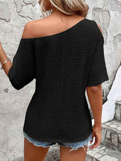 Damen Sommer Off-Shoulder Strickshirt Lässig Elegant