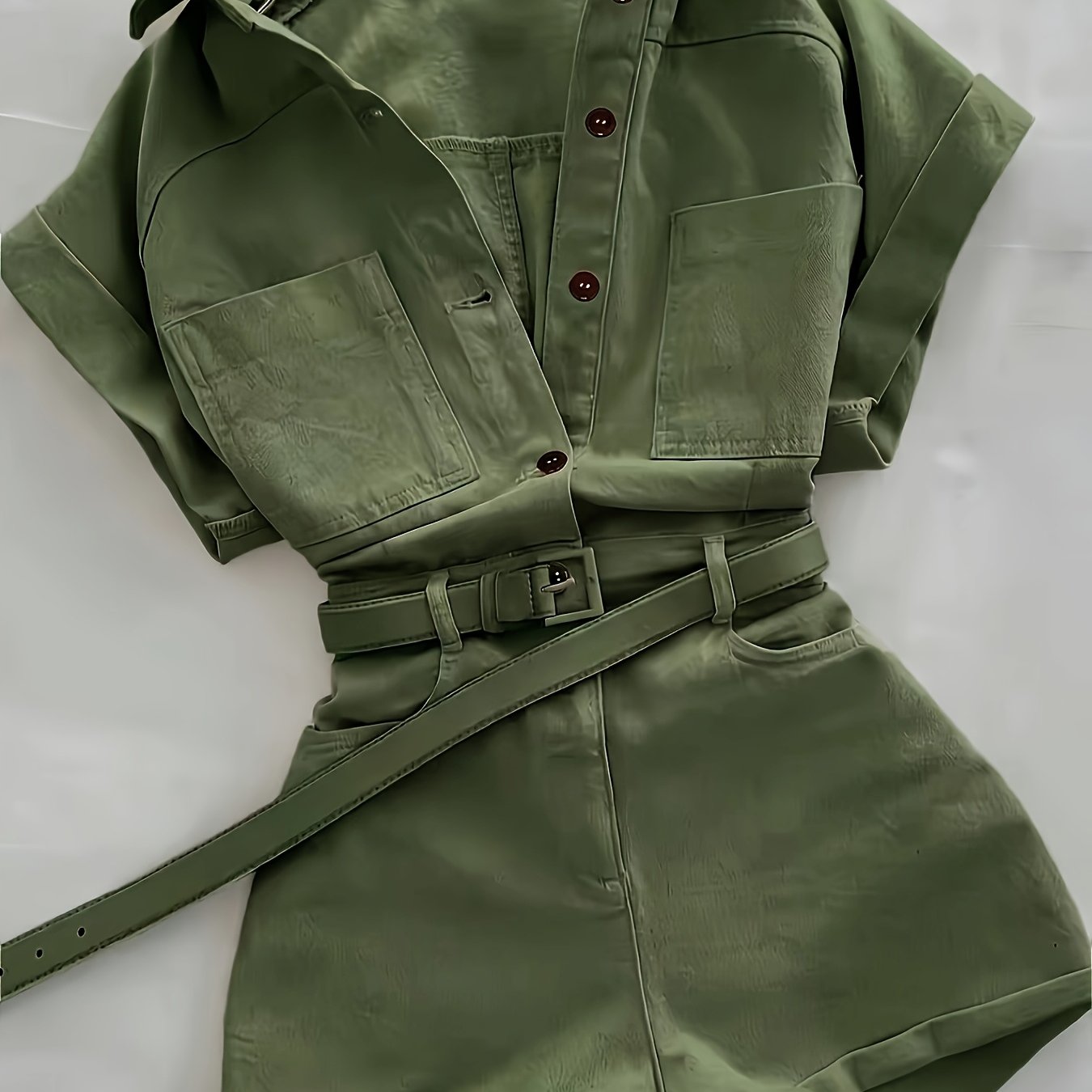 Damen Utility-Style Overall mit Gürtel und Kurzarm – Modischer Einteiler für Alltag und Freizeit