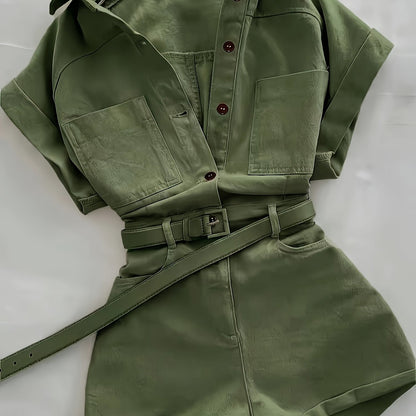 Damen Utility-Style Overall mit Gürtel und Kurzarm – Modischer Einteiler für Alltag und Freizeit