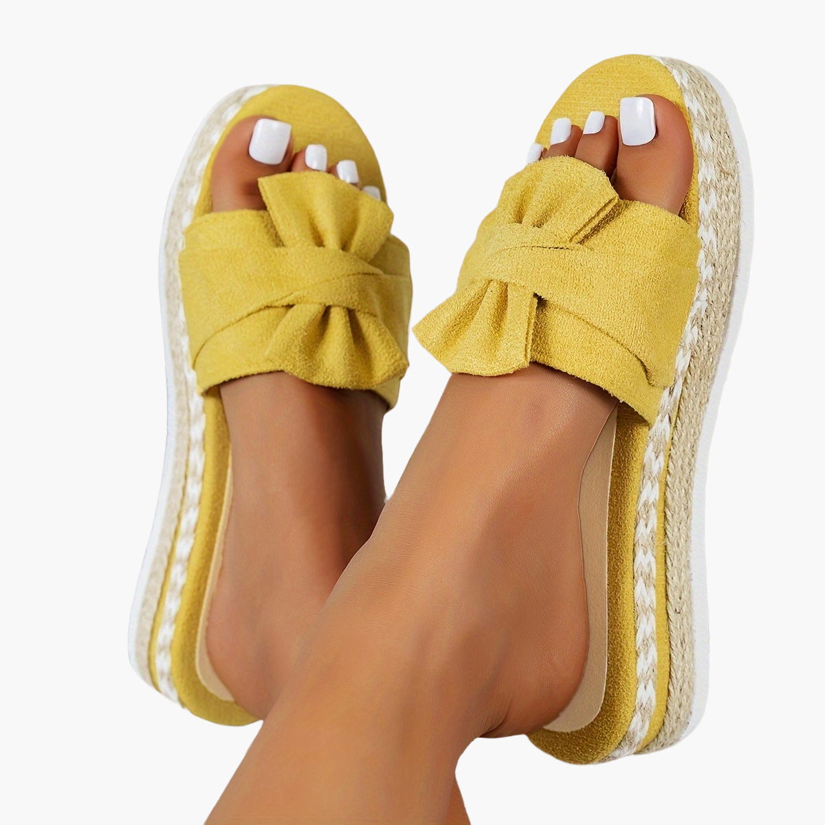 Damen Sommer Plateau-Sandalen mit Schleife, Bequeme Freizeitschuhe zum Hineinschlüpfen
