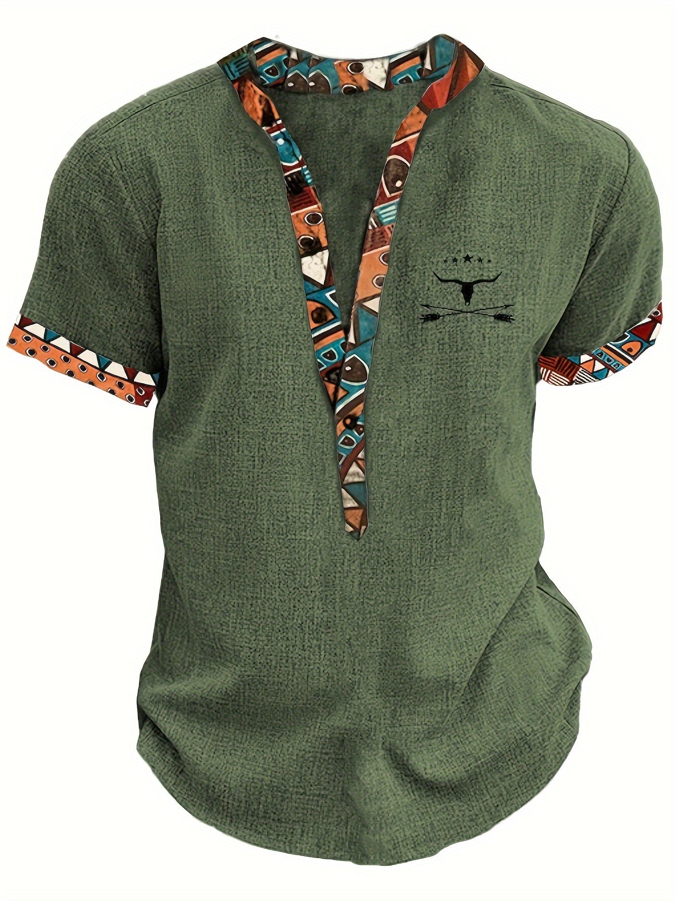 Herren Ethno-Kurzarmshirt mit Modernem Muster und V-Ausschnitt – Lässige Mode für Alltag und Freizeit