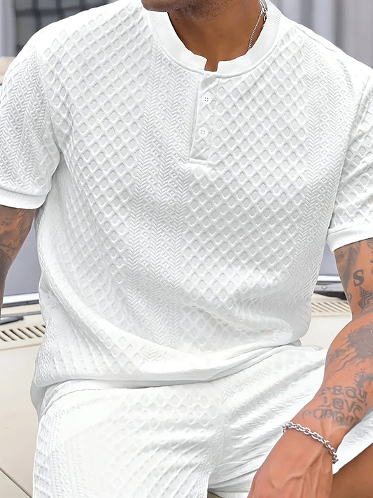 Herren Set mit Strukturmuster – Kurzarm Shirt und Shorts, Casual Sommer Outfit