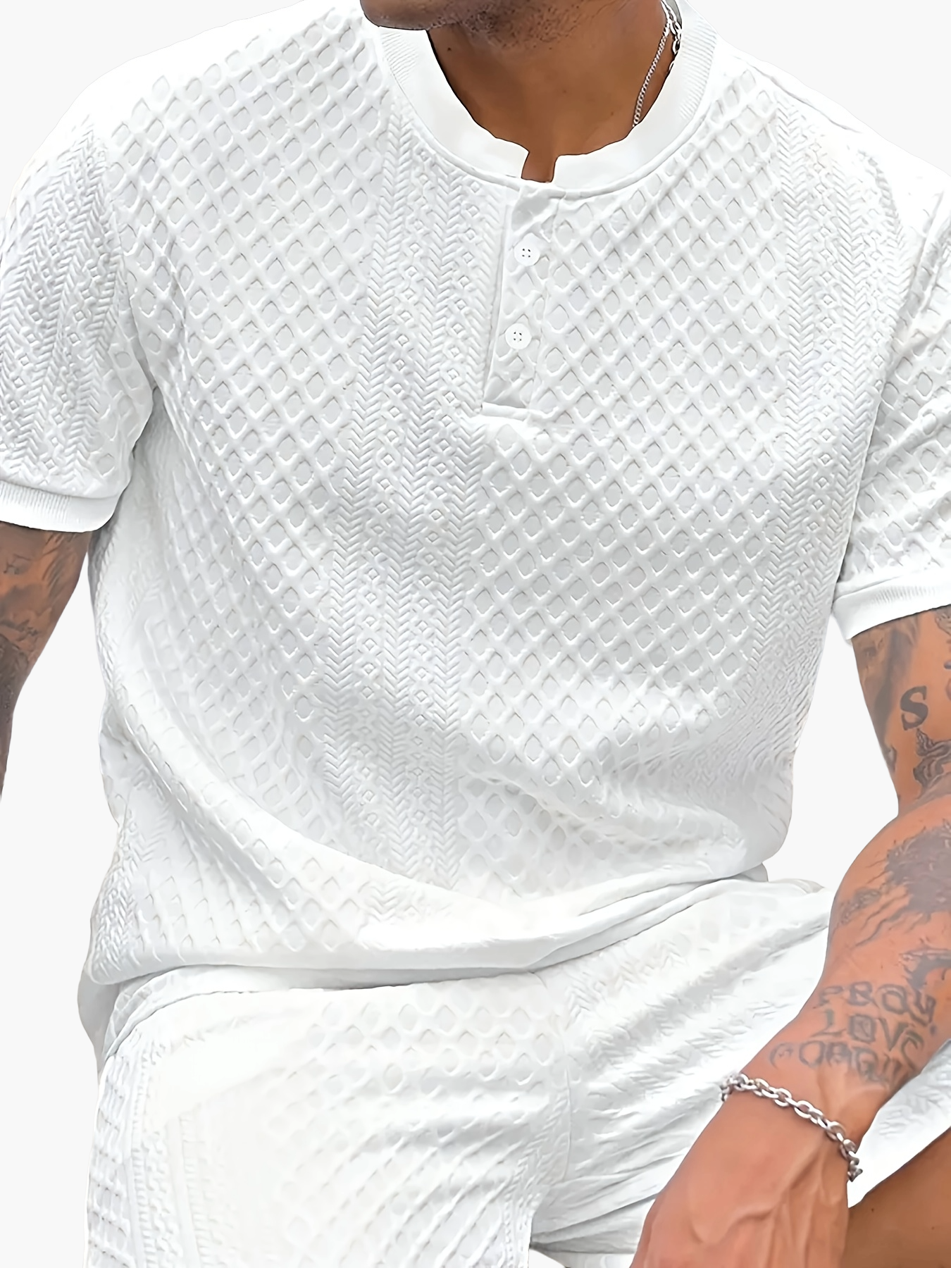 Herren Set mit Strukturmuster – Kurzarm Shirt und Shorts, Casual Sommer Outfit