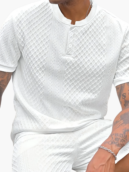 Herren Set mit Strukturmuster – Kurzarm Shirt und Shorts, Casual Sommer Outfit