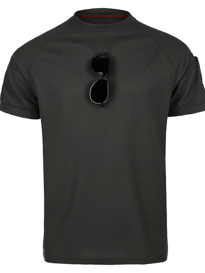 Herren Taktisches Kurzarmshirt mit Schultertaschen und Patch-Flächen – Outdoor & Einsatz