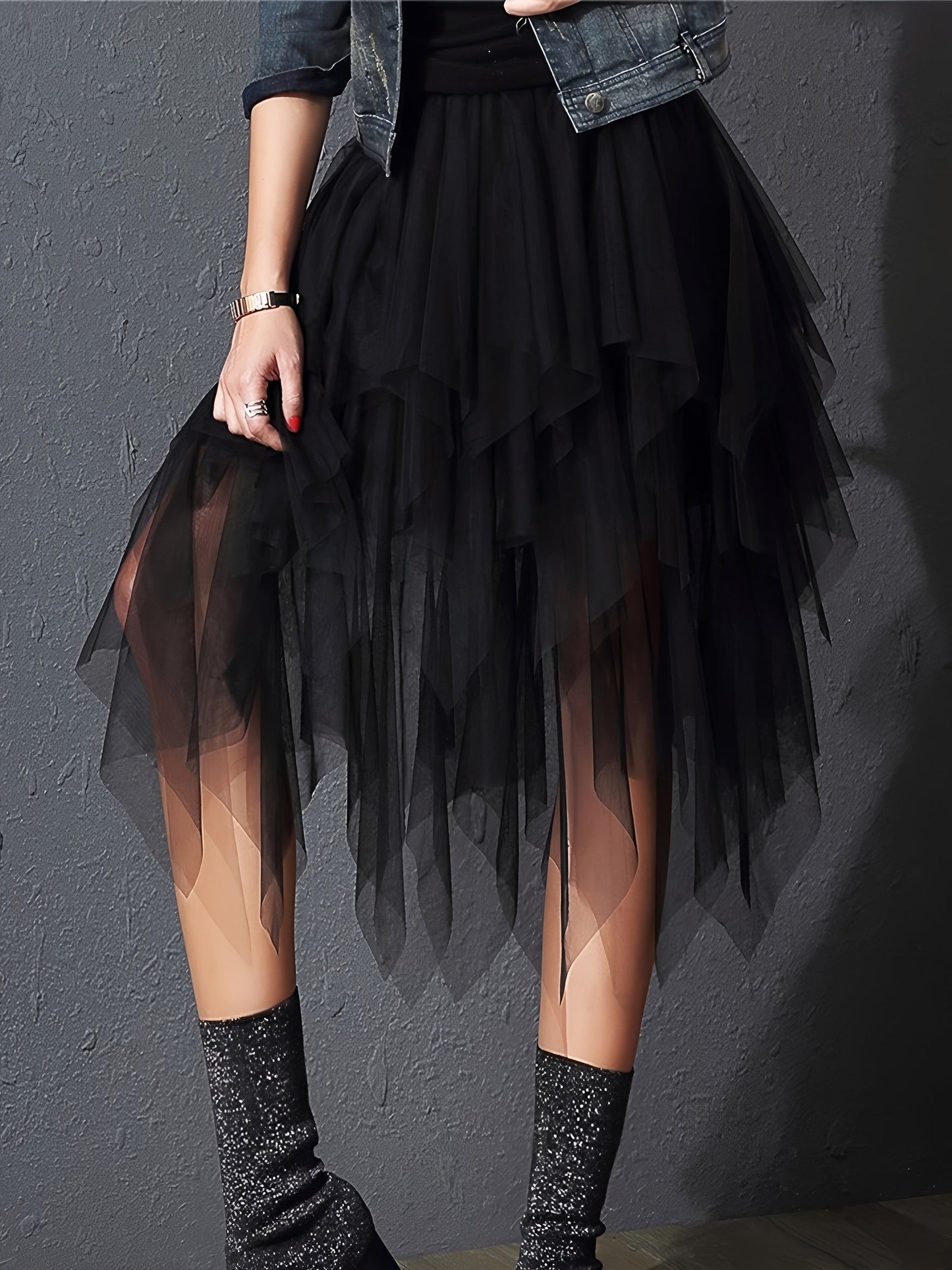 Damen Tüllrock Asymmetrisch Mehrlagig – Modischer Party- und Streetstyle