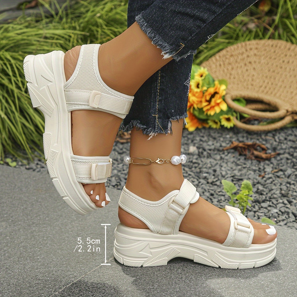 Damen Plateau-Sandalen mit sportlichem Stil und Klettverschluss – Bequeme Sommerschuhe für Freizeit und Alltag