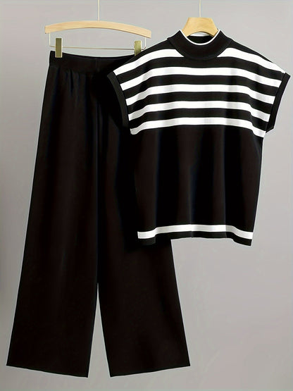 Damen Elegantes Streifen-Set mit Weitbein-Hose und Oversize-Oberteil – Moderner Business- und Freizeit-Look