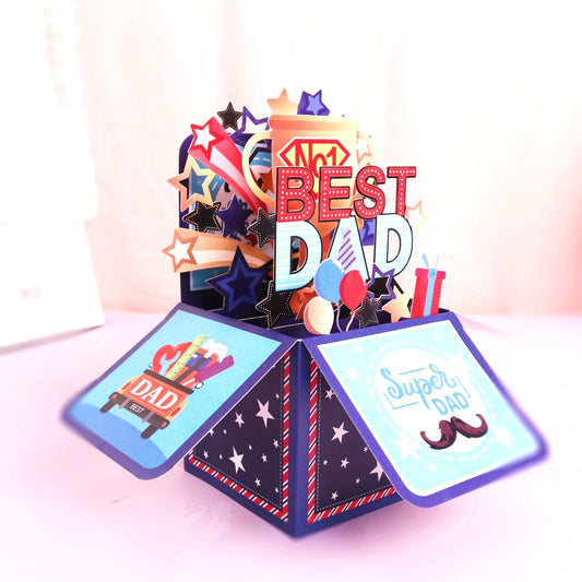 Vaterstags 3D Pop-Up Karte – Best Dad Super Dad Grußkarte für Männer, Vatertag Geburtstagskarte Geschenk