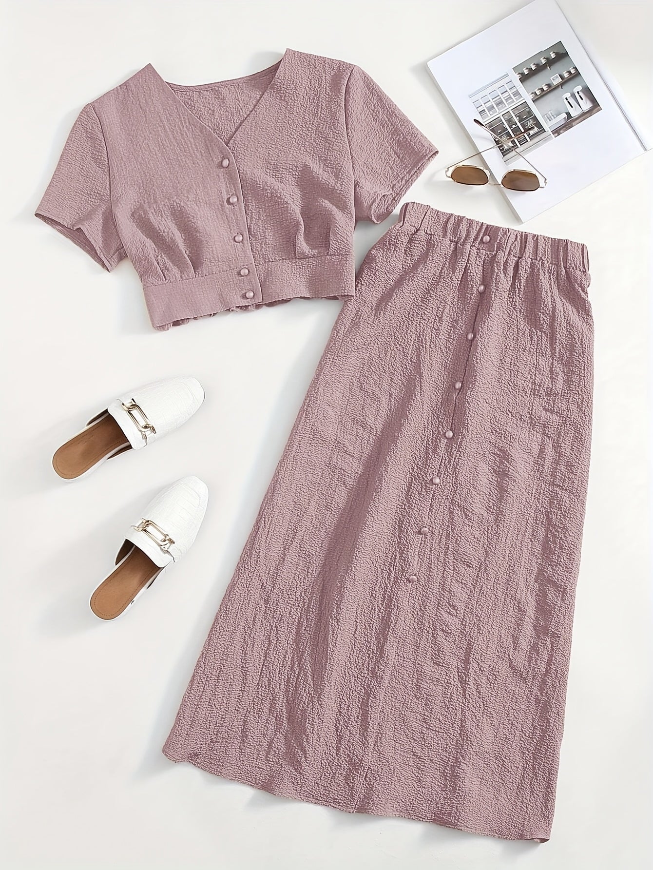 Damen Zweiteiler Set mit Crop Top und Midi Rock – Eleganter Freizeit-Look