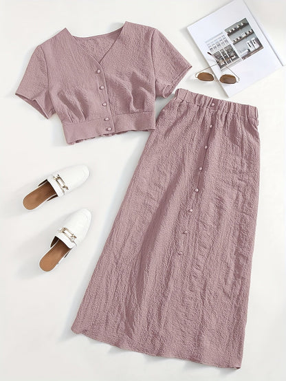 Damen Zweiteiler Set mit Crop Top und Midi Rock – Eleganter Freizeit-Look