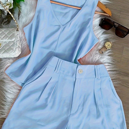 Damen Sommer Set – Elegantes ärmelloses Top und High-Waist Shorts, Casual Chic für Alltag & Urlaub