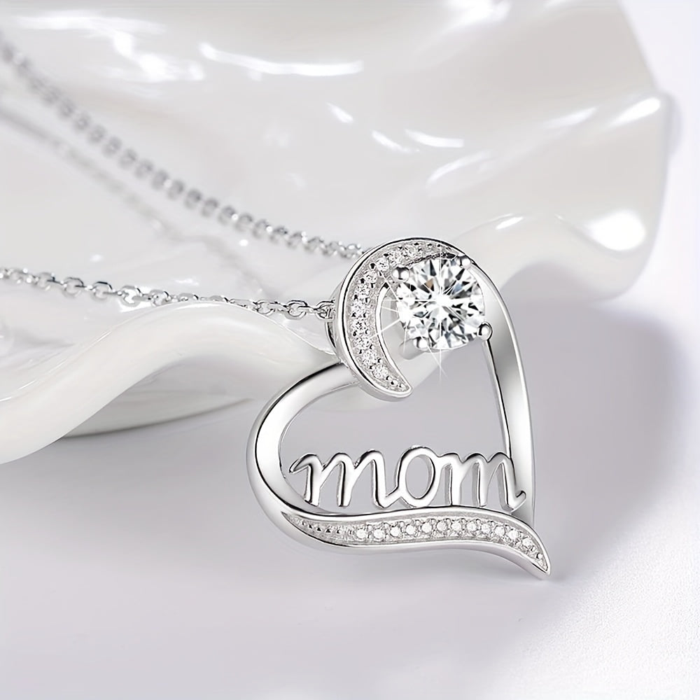 Herz Anhänger Schmuckset für Damen – Muttertagsgeschenk mit "Mom" Gravur und ewiger Rose – Elegante Geschenkbox für Mütter