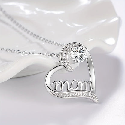 Herz Anhänger Schmuckset für Damen – Muttertagsgeschenk mit "Mom" Gravur und ewiger Rose – Elegante Geschenkbox für Mütter
