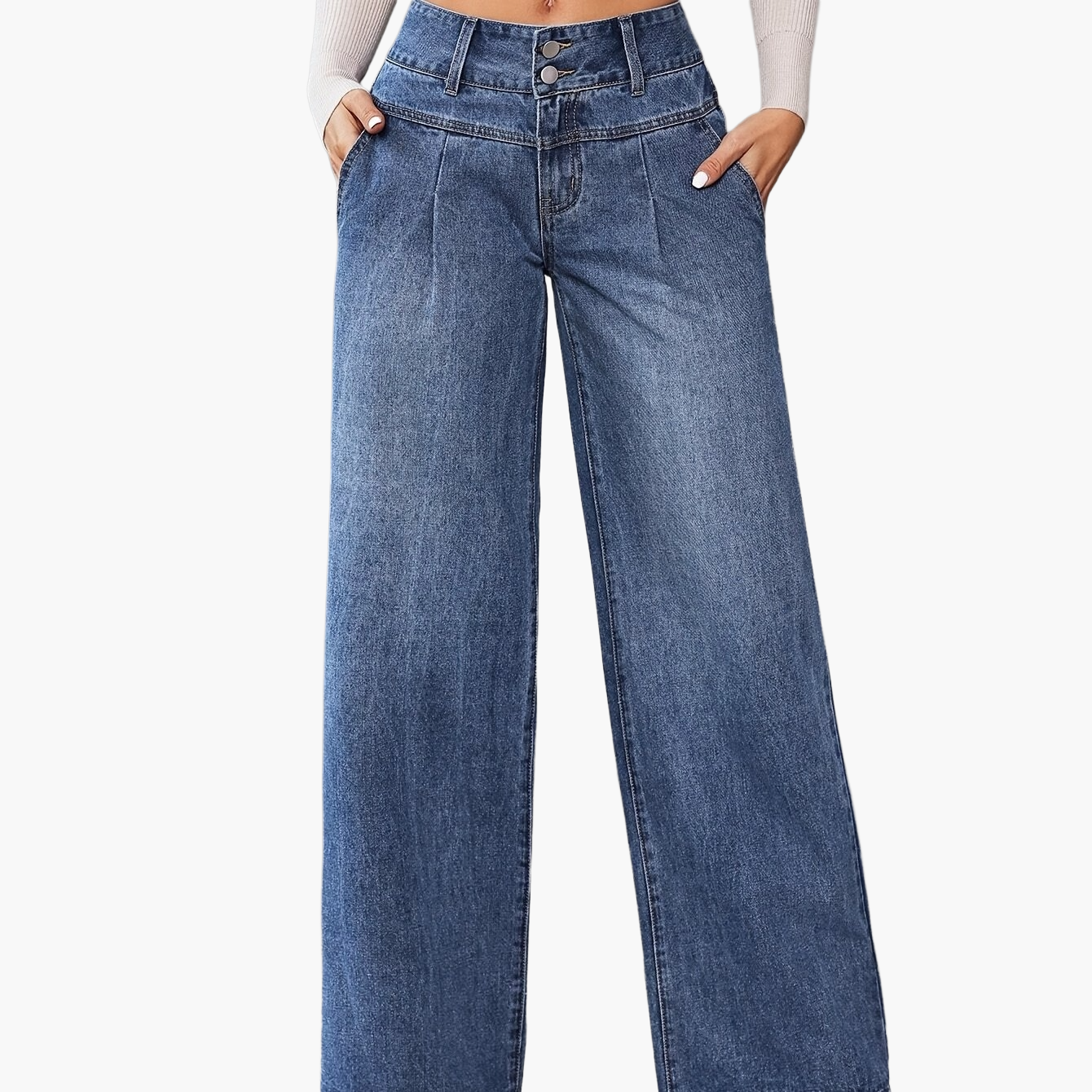 Damen High Waist Weite Schlagjeans – Modische Freizeit-Hose mit weitem Bein