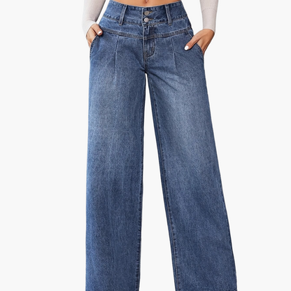 Damen High Waist Weite Schlagjeans – Modische Freizeit-Hose mit weitem Bein