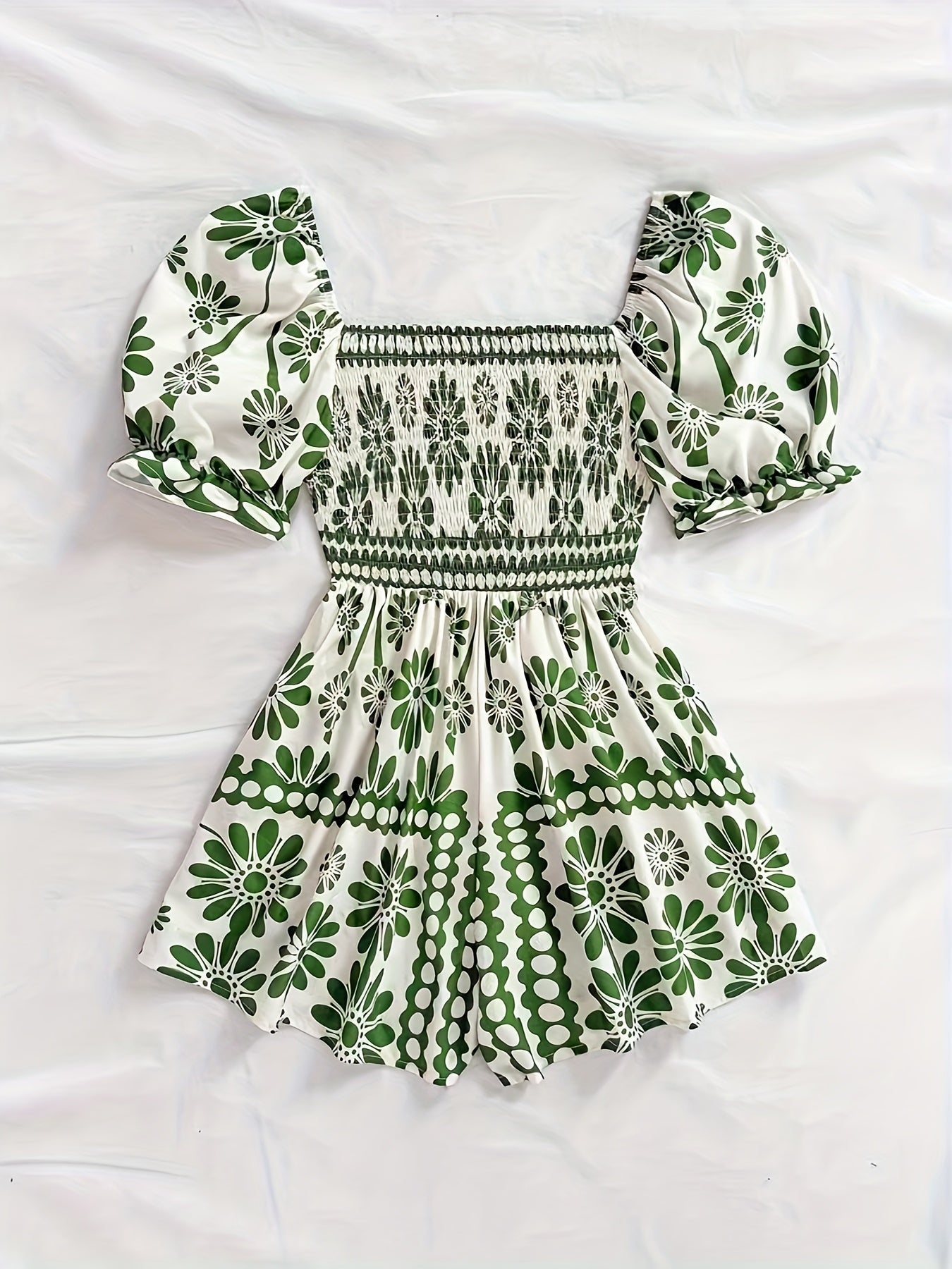 Damen Vintage-inspirierter Jumpsuit mit Puffärmeln und Blumenmuster – Eleganter Einteiler für Freizeit und Events