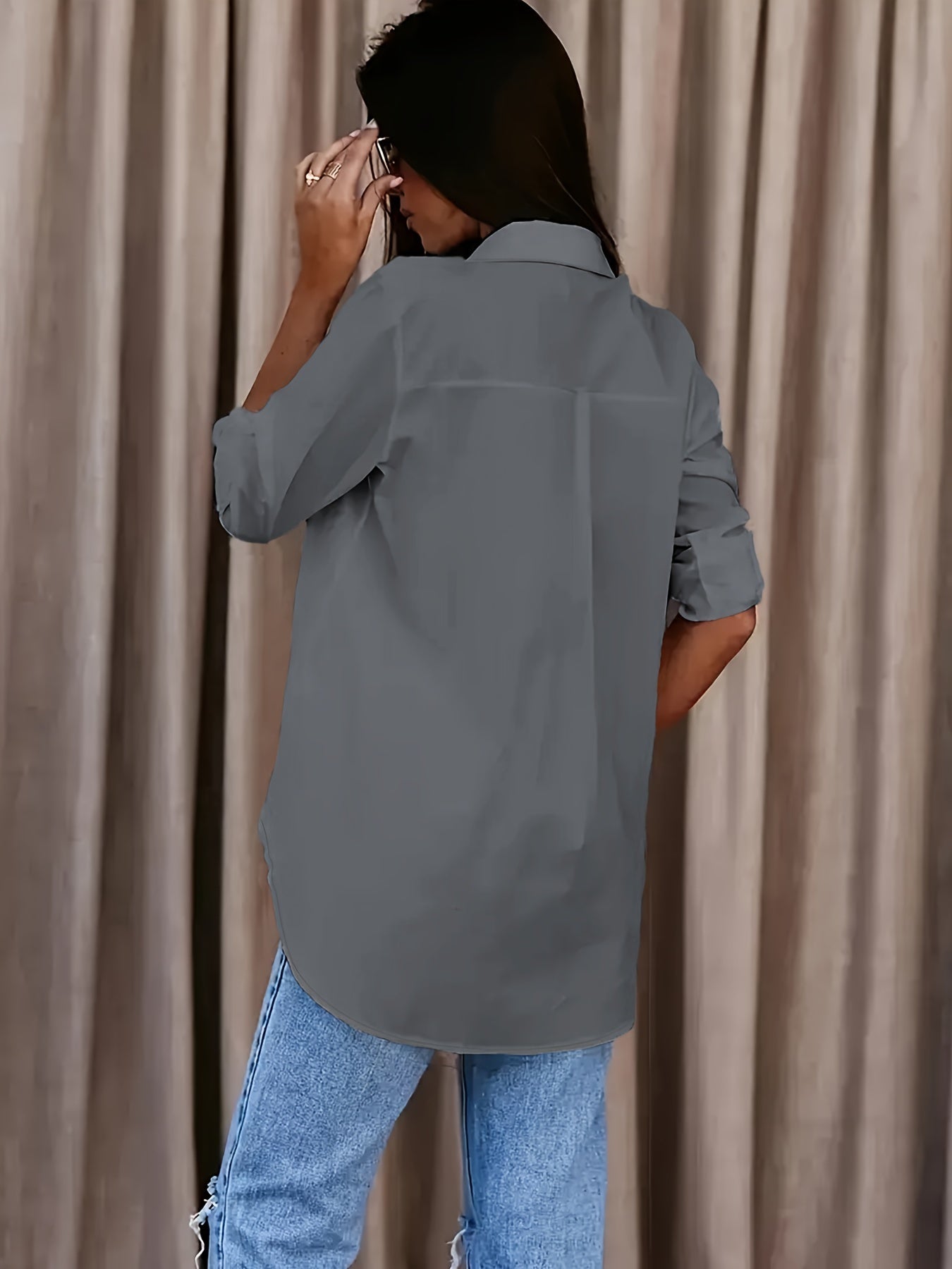 Damen Langarm Oversize Bluse – Lässige Hemdbluse für Alltag, Büro & Freizeit