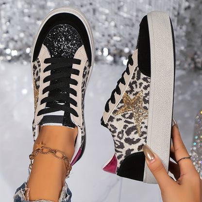 Damen Sneaker mit Glitzerstern und Plateau – Modische Freizeitschuhe für Alltag und Party