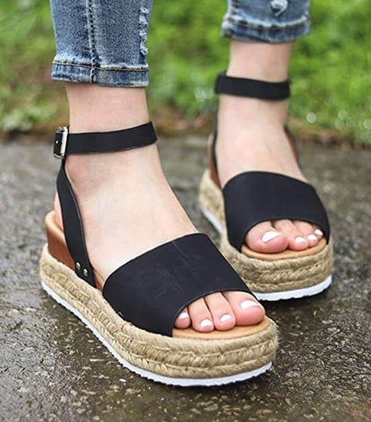Damen Plateau-Sandalen mit Keilabsatz – Modische Sommerschuhe mit Knöchelriemen und Espadrille-Stil, ideal für Alltag & Urlaub
