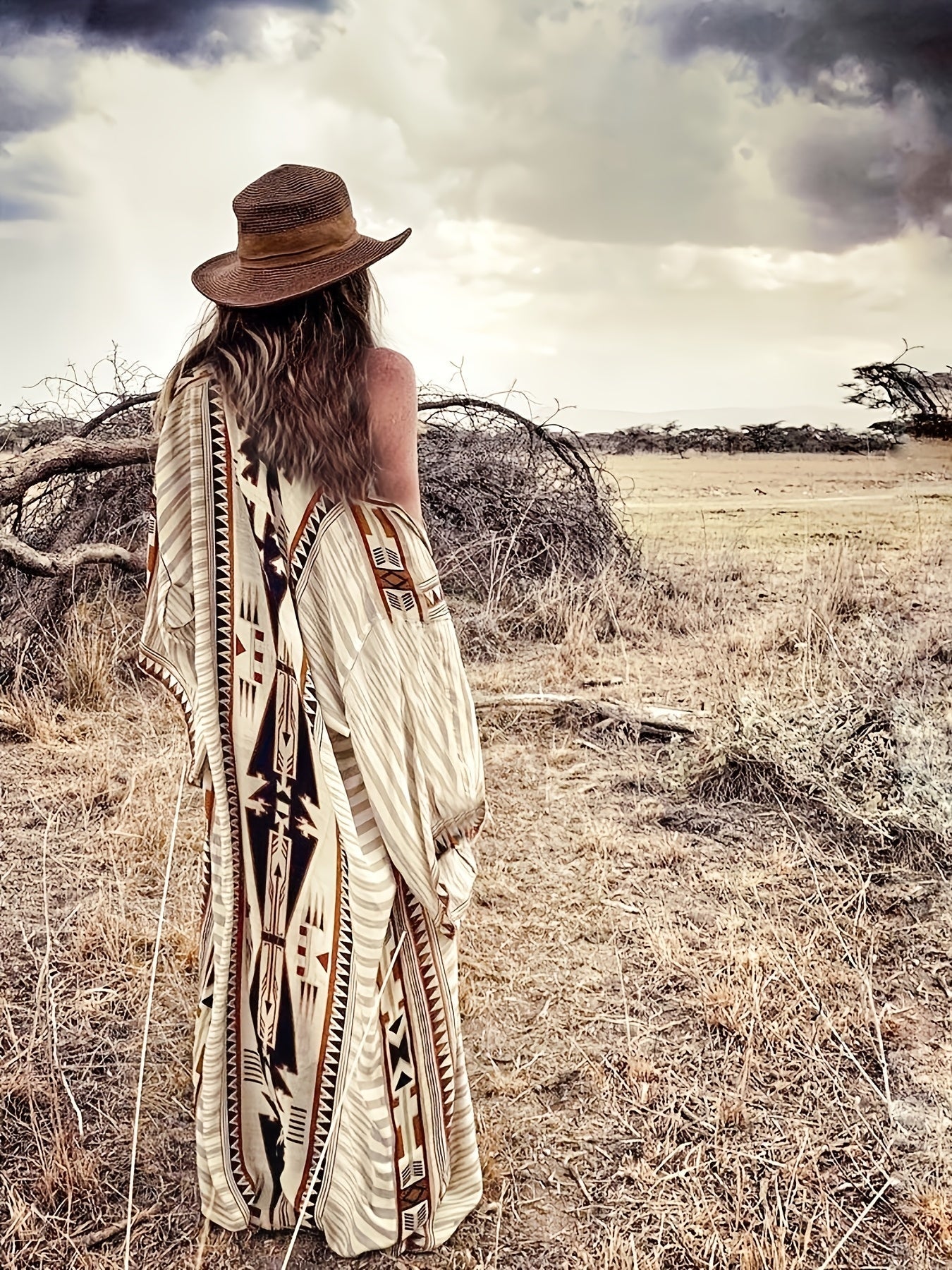 Damen Maxikleid mit Ethno-Muster – Boho Style, Eleganter Kaftan für Urlaub & Strand