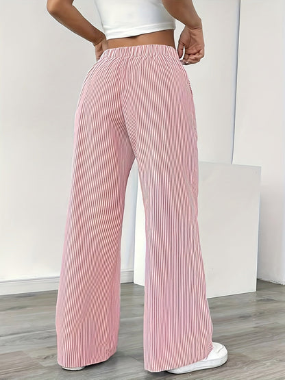 Damen Weite Casual Streifenhose mit Kordelzug – Bequeme Freizeithose für Alltag und Wochenende
