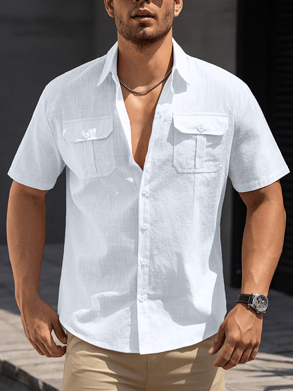 Herren Freizeit Kurzarm Hemd mit Brusttaschen – Sommer Stil für Alltag und Urlaub