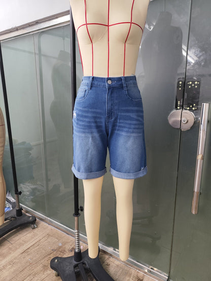 Damen Jeans-Bermuda Shorts im Casual Street Style – Hoher Bund, Used-Look, Sommermode