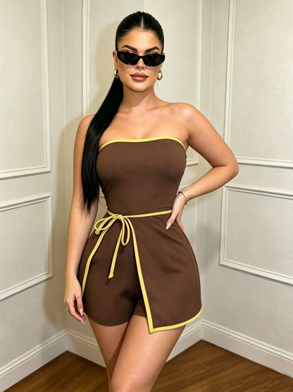 Damen Einteiler Jumpsuit Bandeau Elegant Party Abendmode