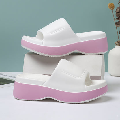 Damen Plateau-Slipper – Bequeme Sommer Hausschuhe mit offener Zehenpartie und rutschfester Sohle
