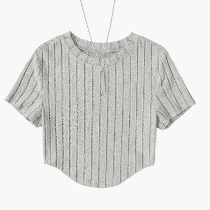Damen Kurzarm Rippstrick Crop Top – Modisches Freizeitshirt für den Sommer