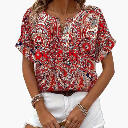 Damen Elegante Kurzarm-Bluse mit Modernem Print – Perfekt für Freizeit und Alltag