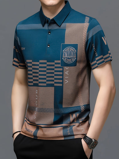Herren Poloshirt mit modernem Grafikmuster und klassischem Kragen – Stilvolles Kurzarmshirt für Alltag und Freizeit