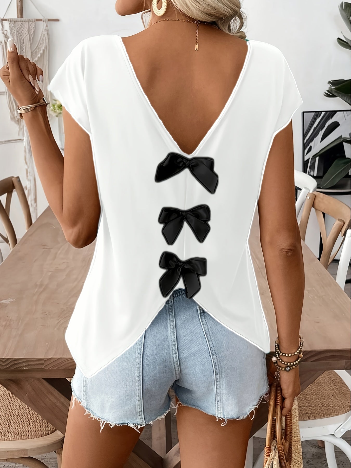 Damen Top mit tiefem Rückenausschnitt und Schleifen, eleganter Sommer-Look