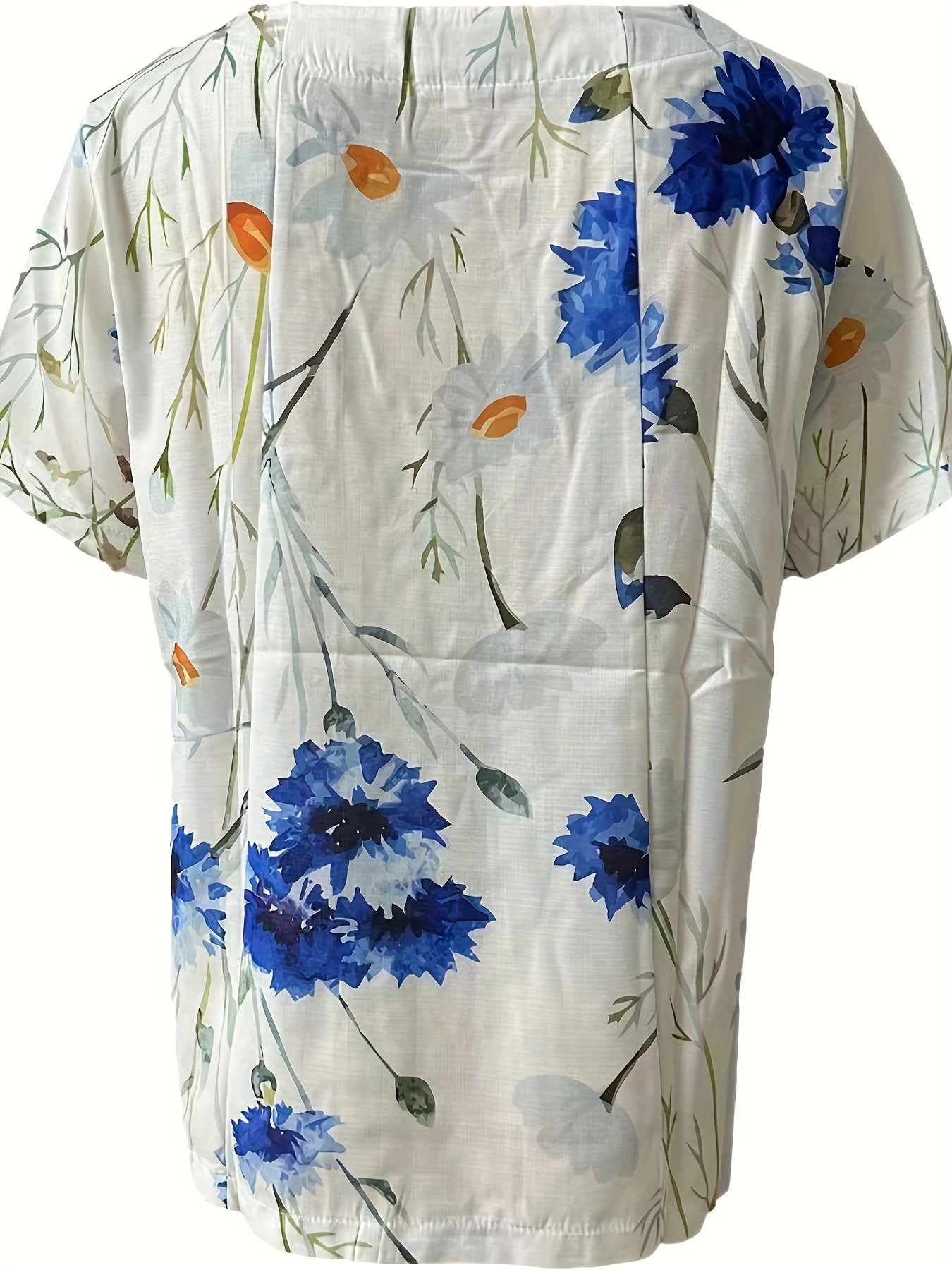 Damen Vintage Bluse mit Blumenmuster und Knopfleiste – Sommer Freizeitshirt