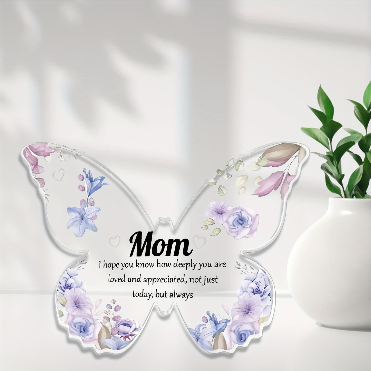 Schmetterling Deko Muttertag – Elegantes Acryl Geschenk für Mama, Vintage Stil, Tischdekoration mit Blumendesign und Spruch