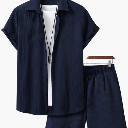 Herren Sommer Freizeit Set – Kurzarm Hemd und Shorts, Modernes Lounge Outfit für Alltag & Urlaub