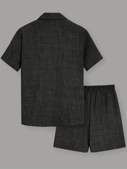 Herren Sommer Freizeit Set – Kurzarm Hemd & Shorts mit T-Shirt und Kette, Lässiger Zweiteiler für Alltag und Urlaub