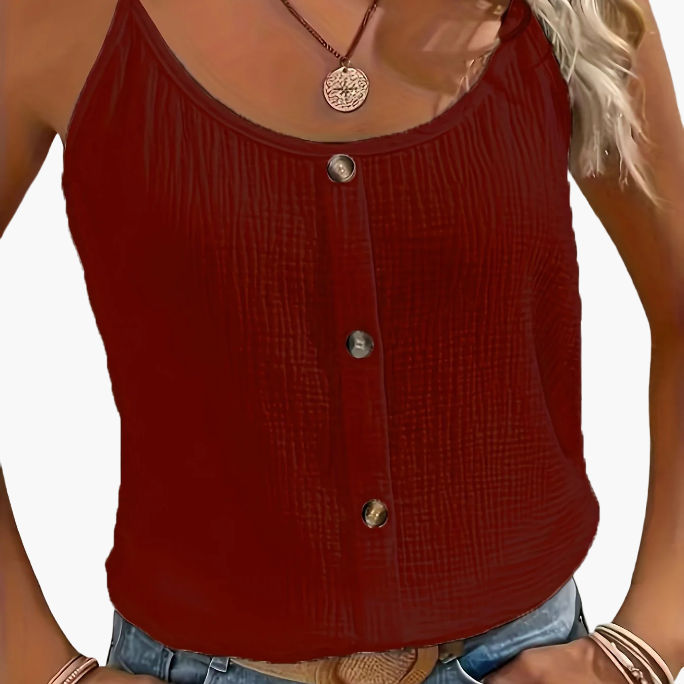 Damen Sommer Top mit Knopfleiste – Lässiges Spaghettiträger-Shirt für Alltag & Freizeit