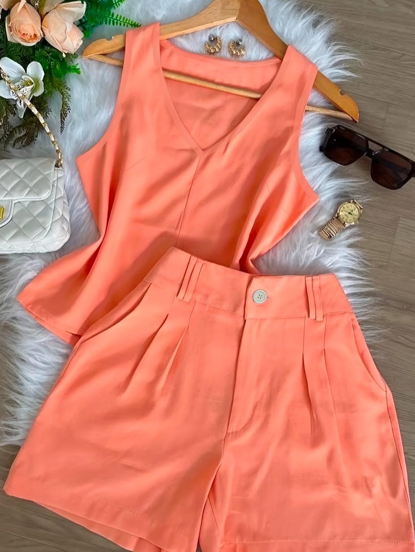 Damen Sommer Set – Elegantes ärmelloses Top und High-Waist Shorts, Casual Chic für Alltag & Urlaub