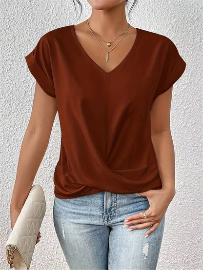 Damen Elegante Bluse mit V-Ausschnitt und Wickeldetail – Ideal für Büro und Freizeit