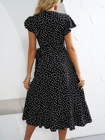 Damen Polka Dot Wickelkleid mit Rüschen – Eleganter Sommerstil für Alltag und Urlaub