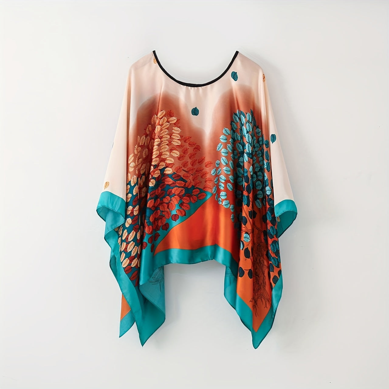 Damen Elegante Boho Tunika – Luftiges Strandponcho mit Blumenmuster, Ideal für Urlaub & Freizeit