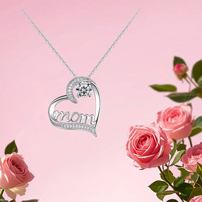 Herz Anhänger Schmuckset für Damen – Muttertagsgeschenk mit "Mom" Gravur und ewiger Rose – Elegante Geschenkbox für Mütter