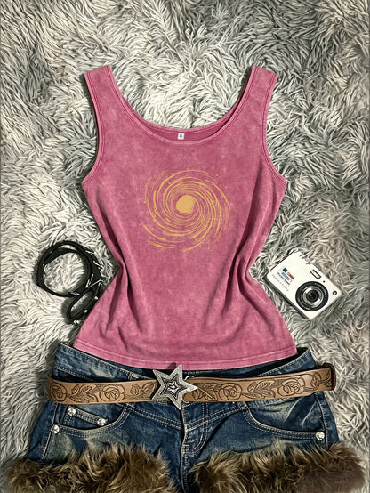 Damen Vintage Tanktop mit Spiral-Print – Retro Style für Festivals und Freizeit